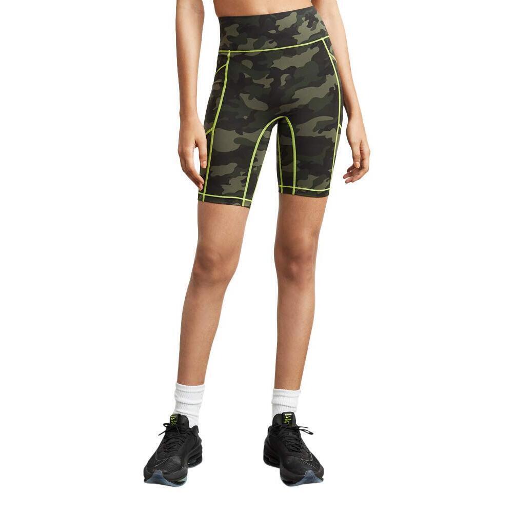 Bandier x All Access Center Stage Pocket Biker Short, Olive Camo, M